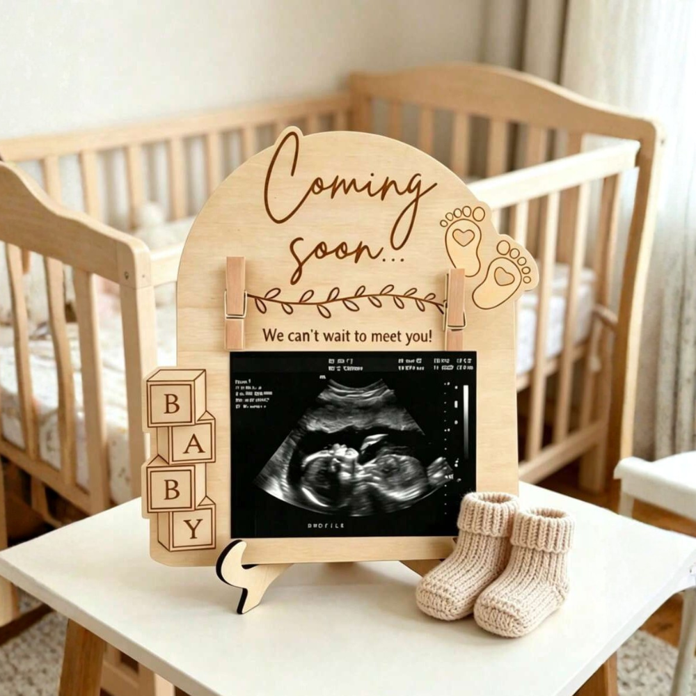 Wooden Baby Ultrasound Photo Frame Stand Gift For Kids