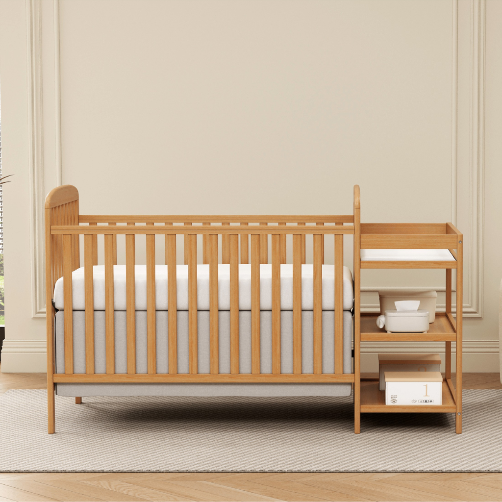 3 In 1 Convertible Crib With Changing Table Storage Shelves For Babies