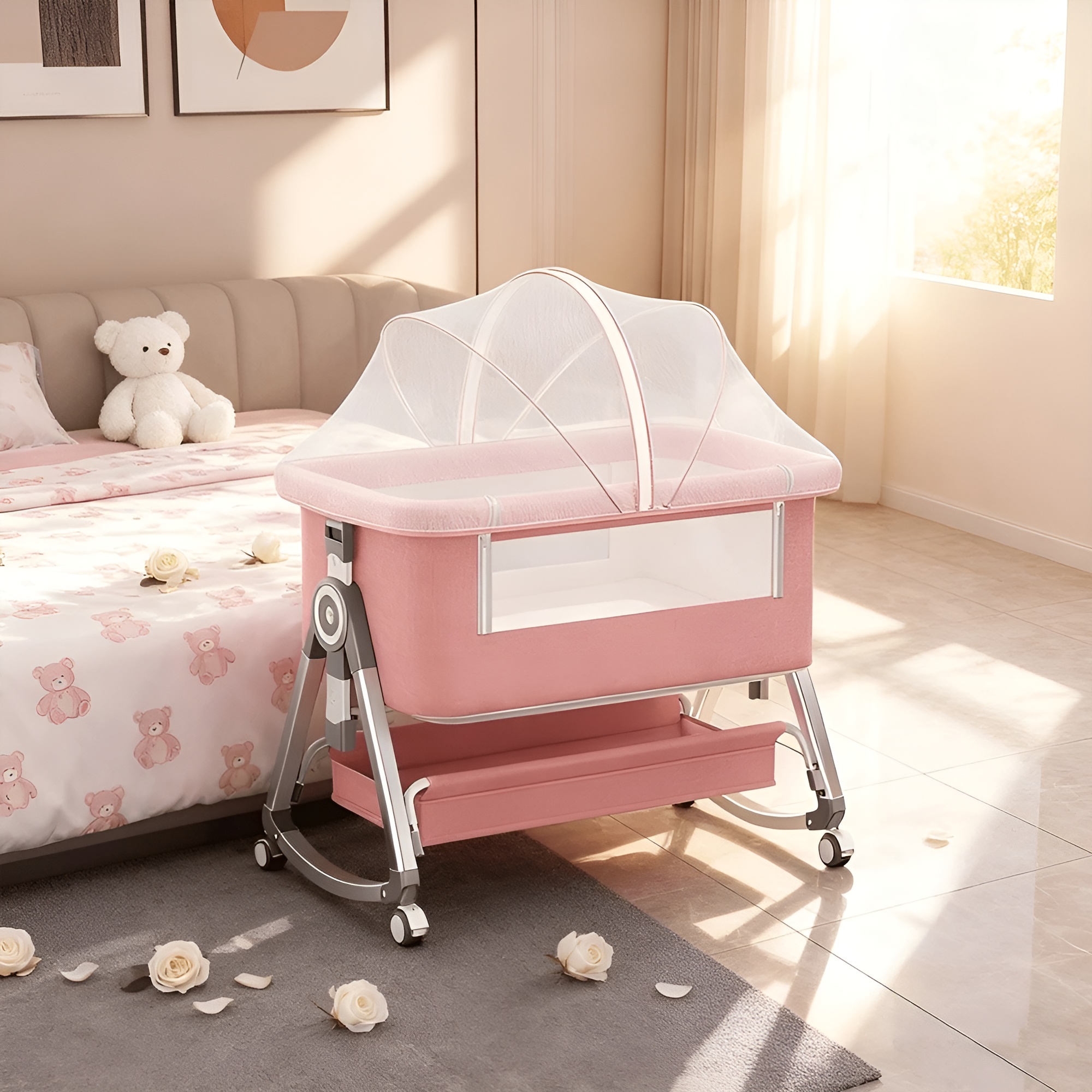 Portable Baby Bassinet And Bedside Sleeper With Rocking Mode For Newborn