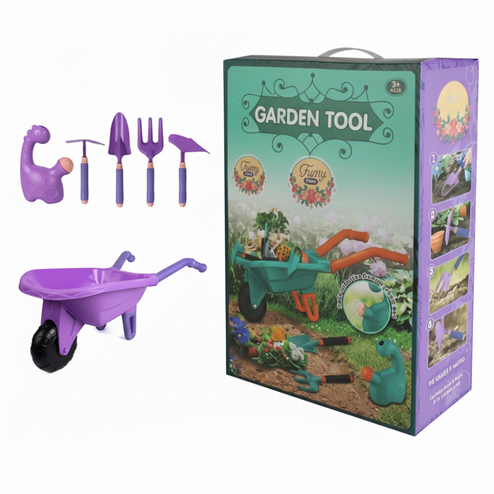 Outdoor Kids Gardening Set Wheelbarrow Planting Digging Tools