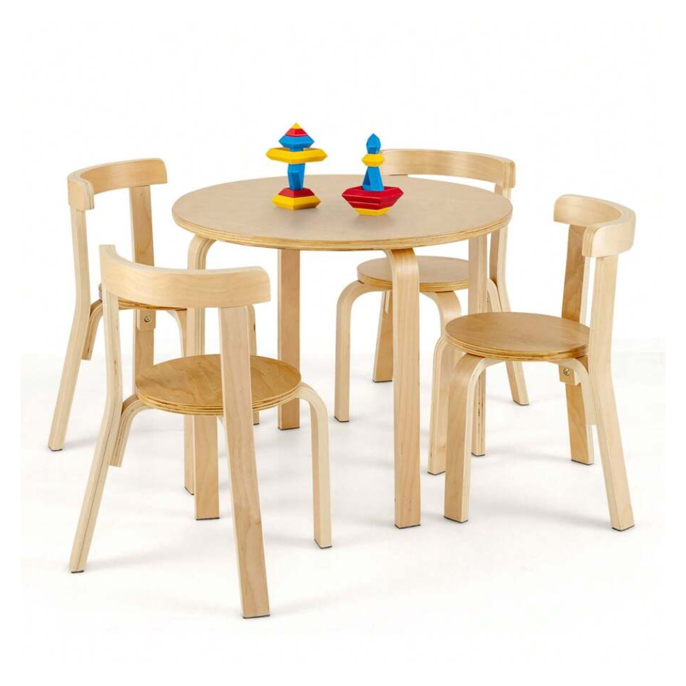 5 Piece Kids Wooden Curved Activity Table Chair Set