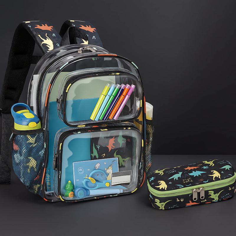 Kids Backpack Pencil Case Set Clear PVC School Bag