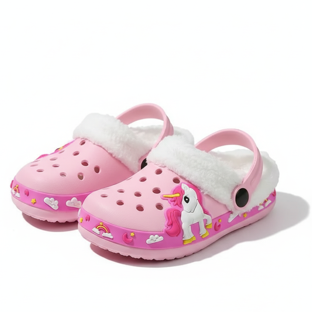 Fleece Lined Cartoon Construction Vehicle Design Clogs For Kids