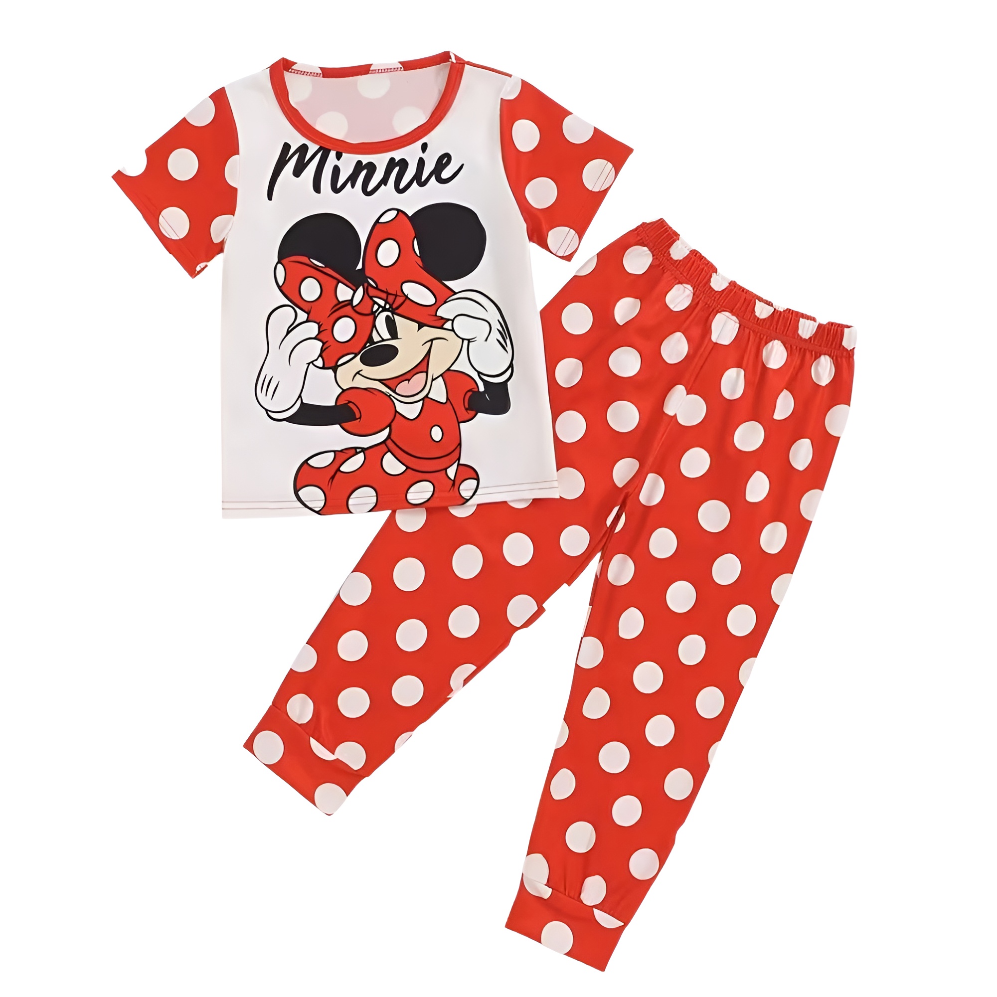 Minnie Print Flame Retardant Fabric Short Sleeve Pajama Set for Girls