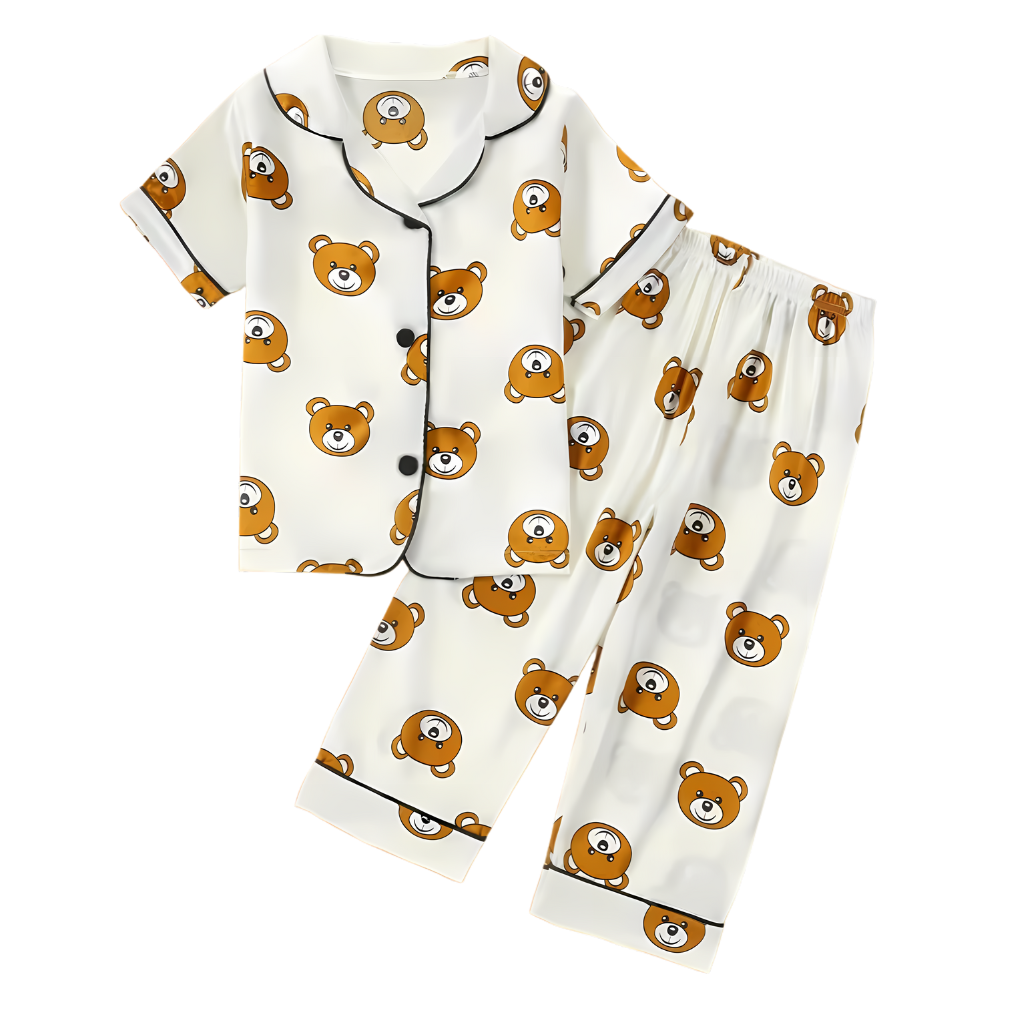 Cartoon Bear Print Casual Pajama Set For Boys