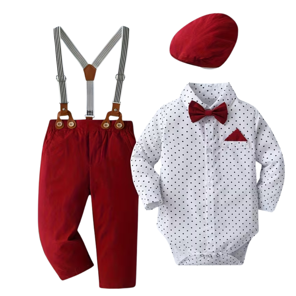 3 Piece Of Long Sleeve Shirt And Suspender Pants With Hat Set For Baby