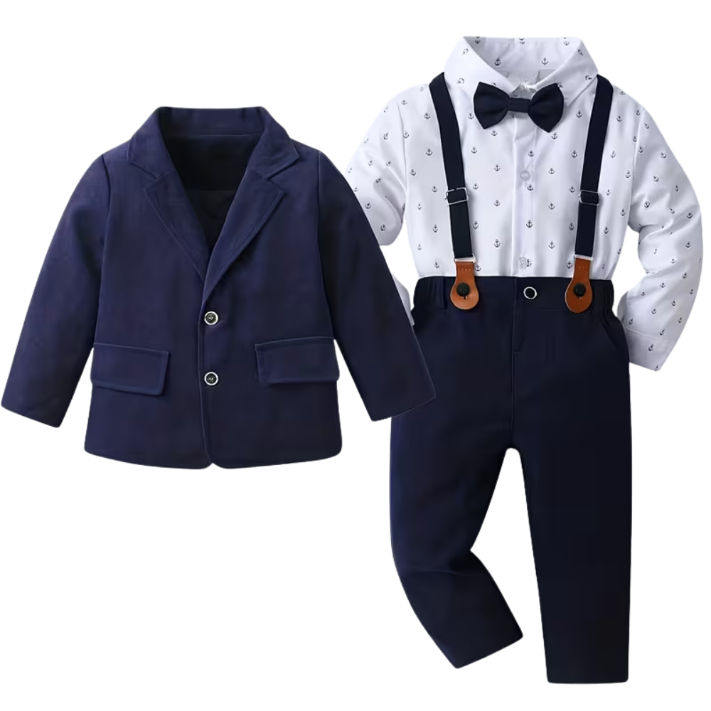 Three Piece Gentleman Suit With Printed Shirt Pants And Blazer