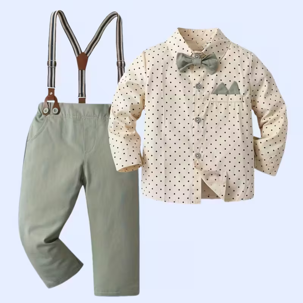 Gentleman Outfit Set With Long Sleeve Shirt With Bow Tie And Suspenders