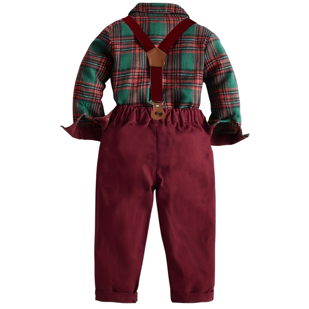 Plaid Shirt Trouser Set With Suspenders
