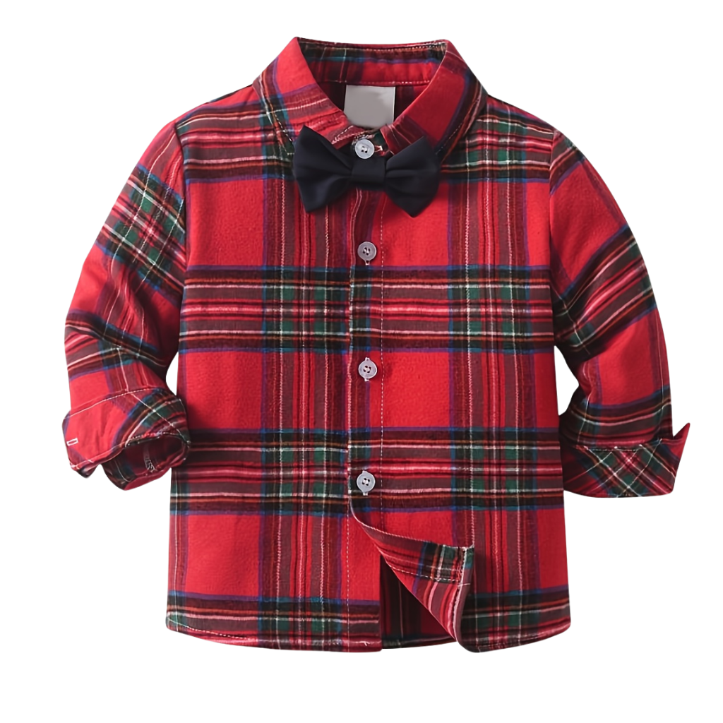 Plaid Shirt Overall Set With Bow