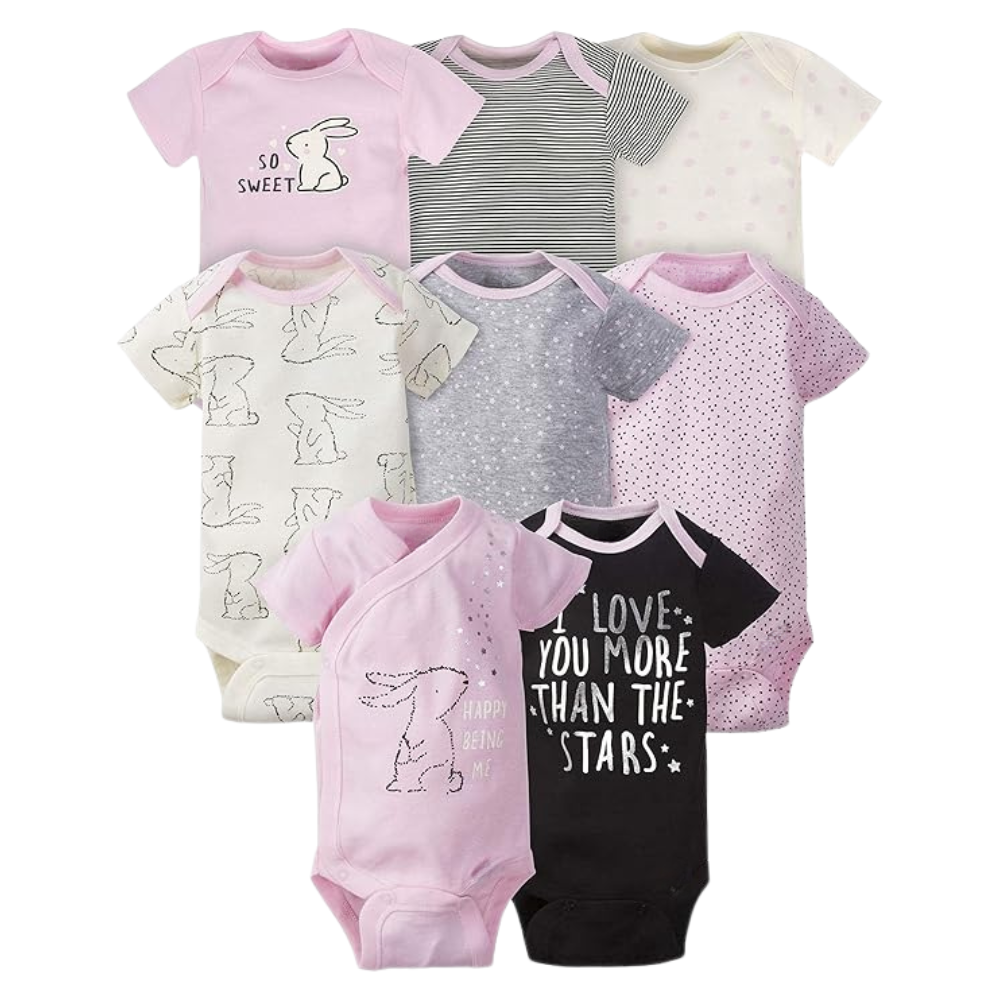 Pack Of 8 Baby Girl Short Sleeve Onesies Bodysuits