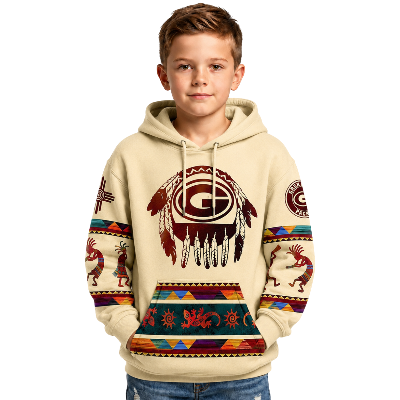 Green Bay Packers Football Themed Graphic Hoodie For Kids