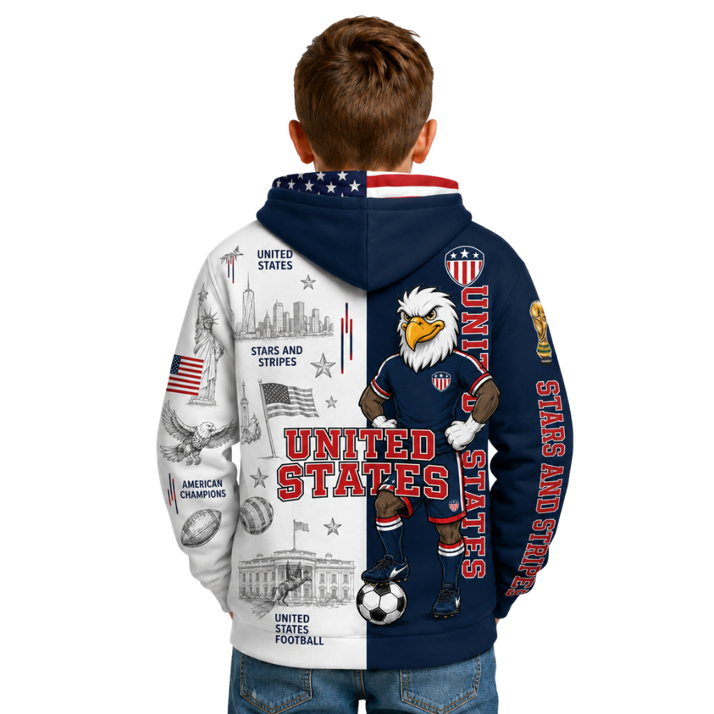 United States Football Themed All Over Printed Hoodie For Kids