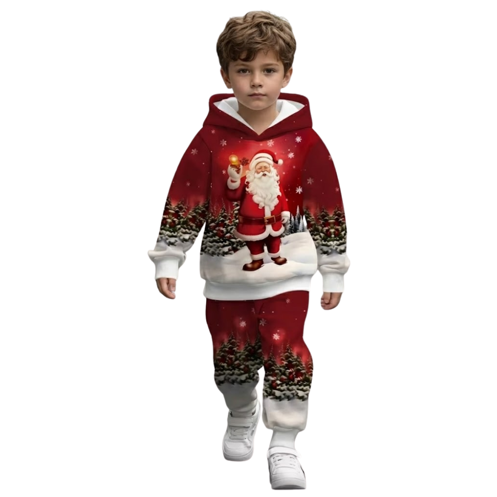 Christmas Themed Hoodie And Pants Set For Boys
