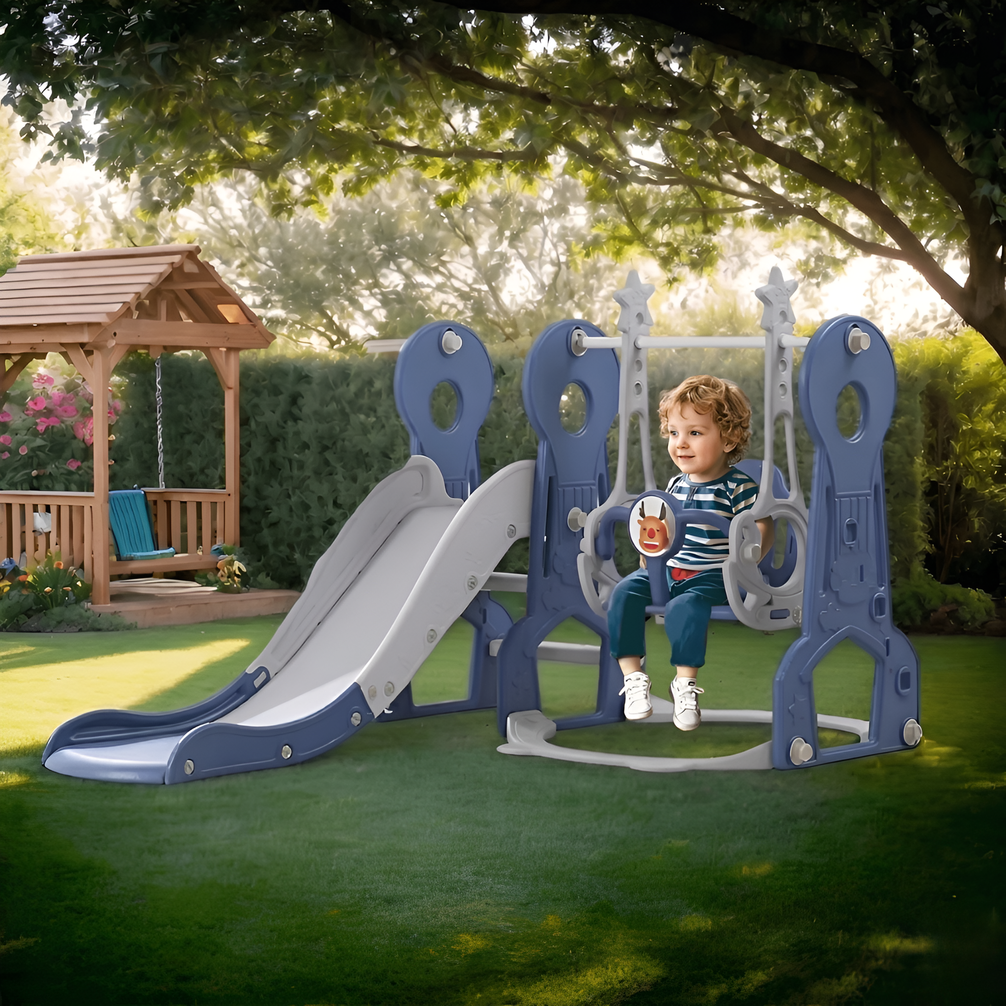 4-in-1 Kids Swing Slide Indoor Outdoor Playground Set