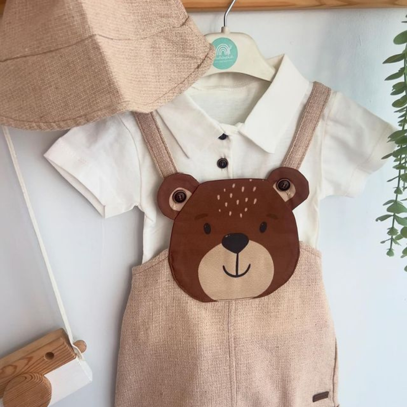 Teddy Bear Printed Jumpsuit Dress For Baby-Cozy Stroller