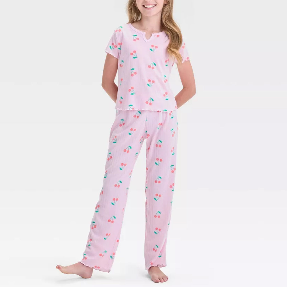 2 Piece Cherry Print Pajama Set With Short Sleeve Top And Pants-Cozy Stroller