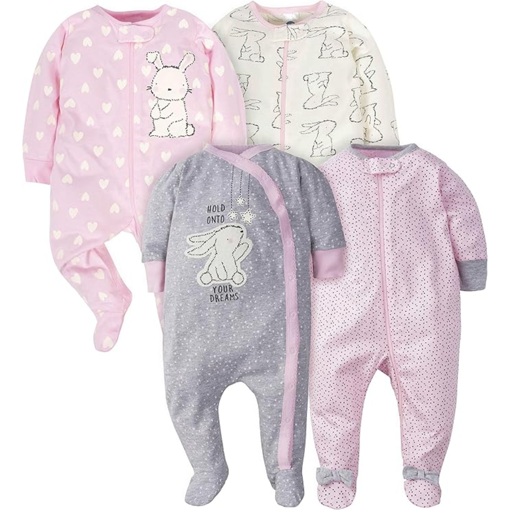 Baby Girls Four Pack Sleep and Play Footie