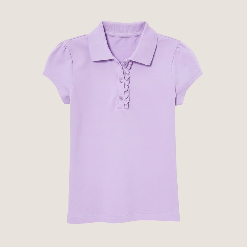 Girls Short Sleeve Ruffle Pique Polo
