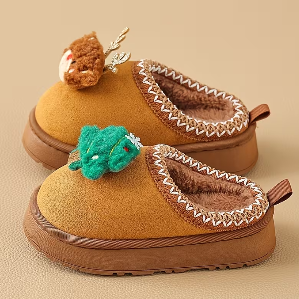 Christmas Reindeer Slip On Slippers With Plush Warm Winter Lining