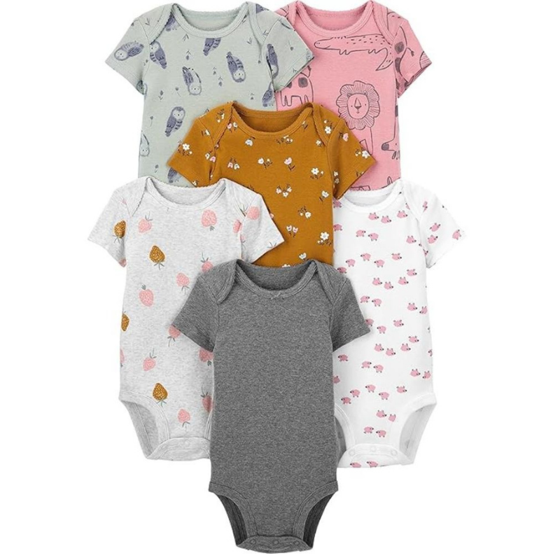 Baby Girls 6 Pack Assorted Pattern Sleeveless Bodysuits