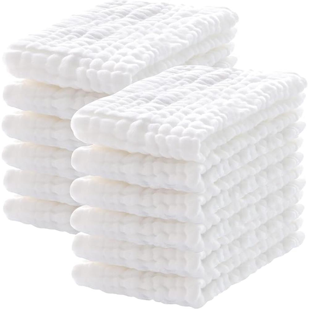 12 Of Pack Cotton Muslin Burp Cloths for Baby Large Extra Soft and Absorbent White