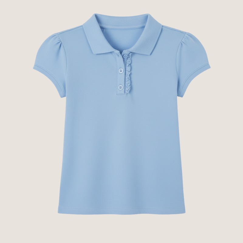 Girls Short Sleeve Ruffle Pique Polo