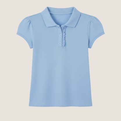 Girls Short Sleeve Ruffle Pique Polo