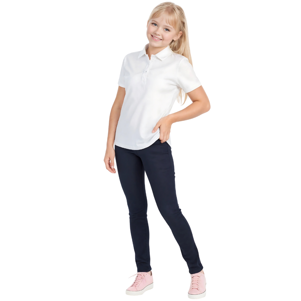 Girls Short Sleeve Picot Collar School Uniform Shirt