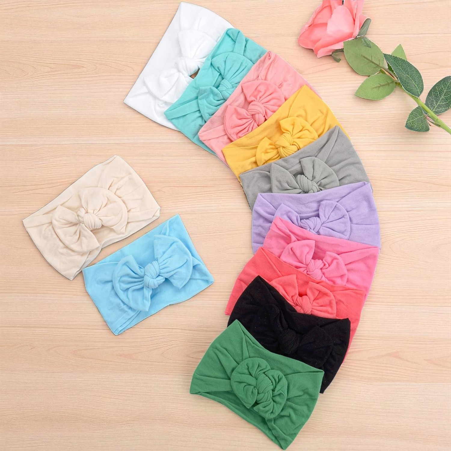 12 Pieces Stretchy Soft Knot Headbands With Hair Bows For Toddlers
