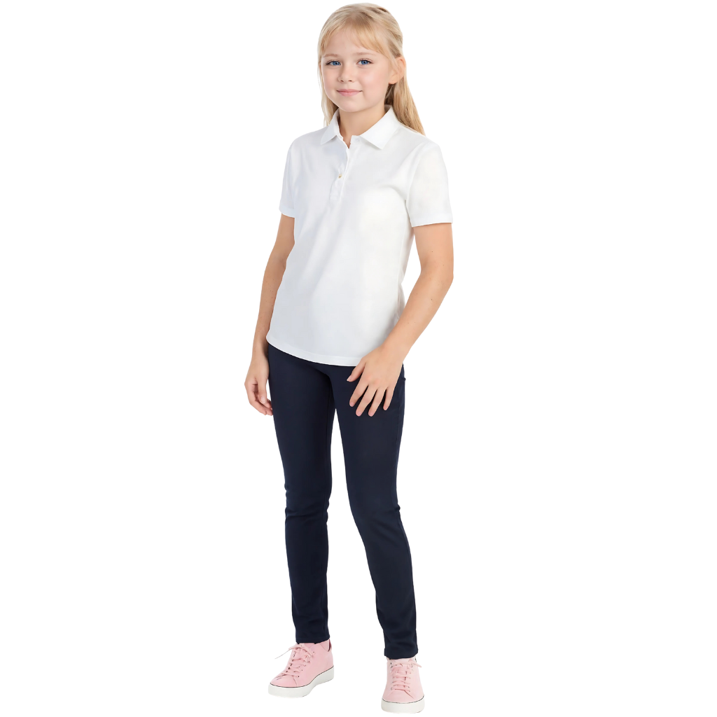 Girls Short Sleeve Picot Collar School Uniform Shirt
