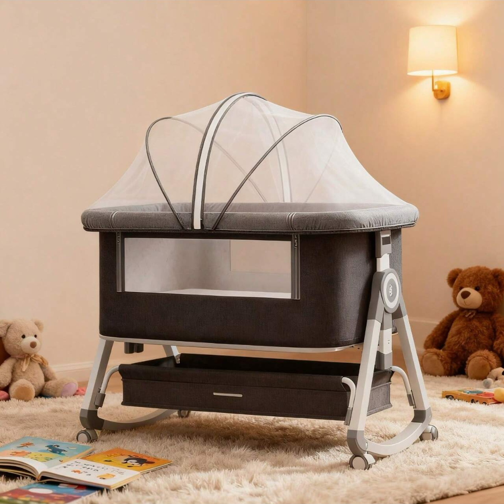 4 In 1 Baby Bassinet Bedside Sleeper With Functional Adjustable Height Crib