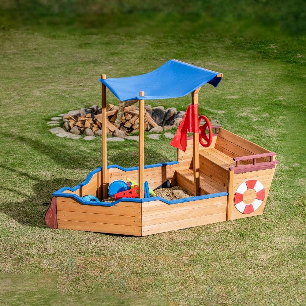 Ship Sandbox Cover Rudder Wooden Storage Bench Seat Toy