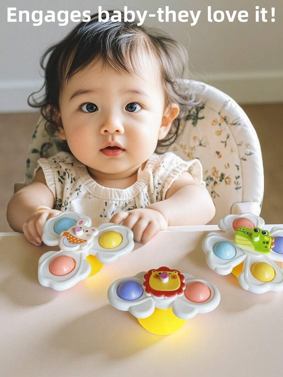 3pcs Suction Cup Rotating Toys, Baby And Toddler Sensory Fidget Toys, Suitable For Bath And High Chair Baby Sensory Toys, Great Gift For Toddlers - 3pcs - View 3