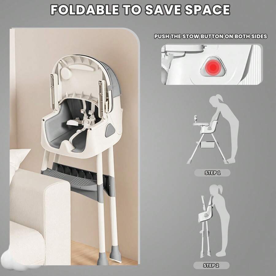 3 In 1 Baby High Chair Foldable Portable Convertible With Five Point Snap Button Gifts For Kids