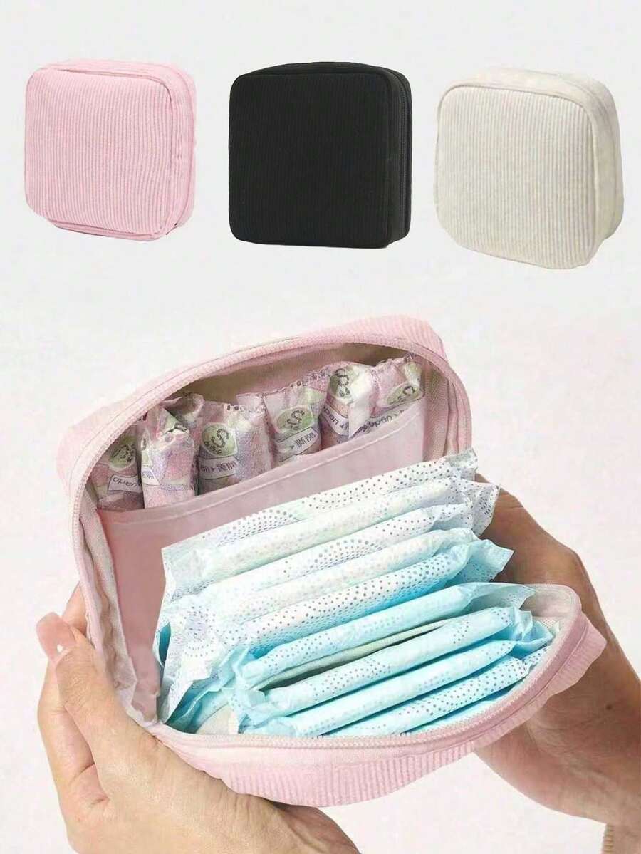 1pc Cartoon Sanitary Pad Storage Bag, Zipper Sanitary Pad Organizer, Tampon Storage Pouch, Mini Cosmetic Bag, Convenient Period Supplies Organizer, Baby Diaper Bag, Multi-Functional Storage Bag, Essential For Dormitory Menstrual Period - Multicolor - View 2