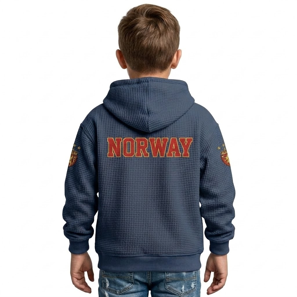FIFA 2026 Norway Printed Waffle Quarter Zip Football Fan Hoodie For Kids