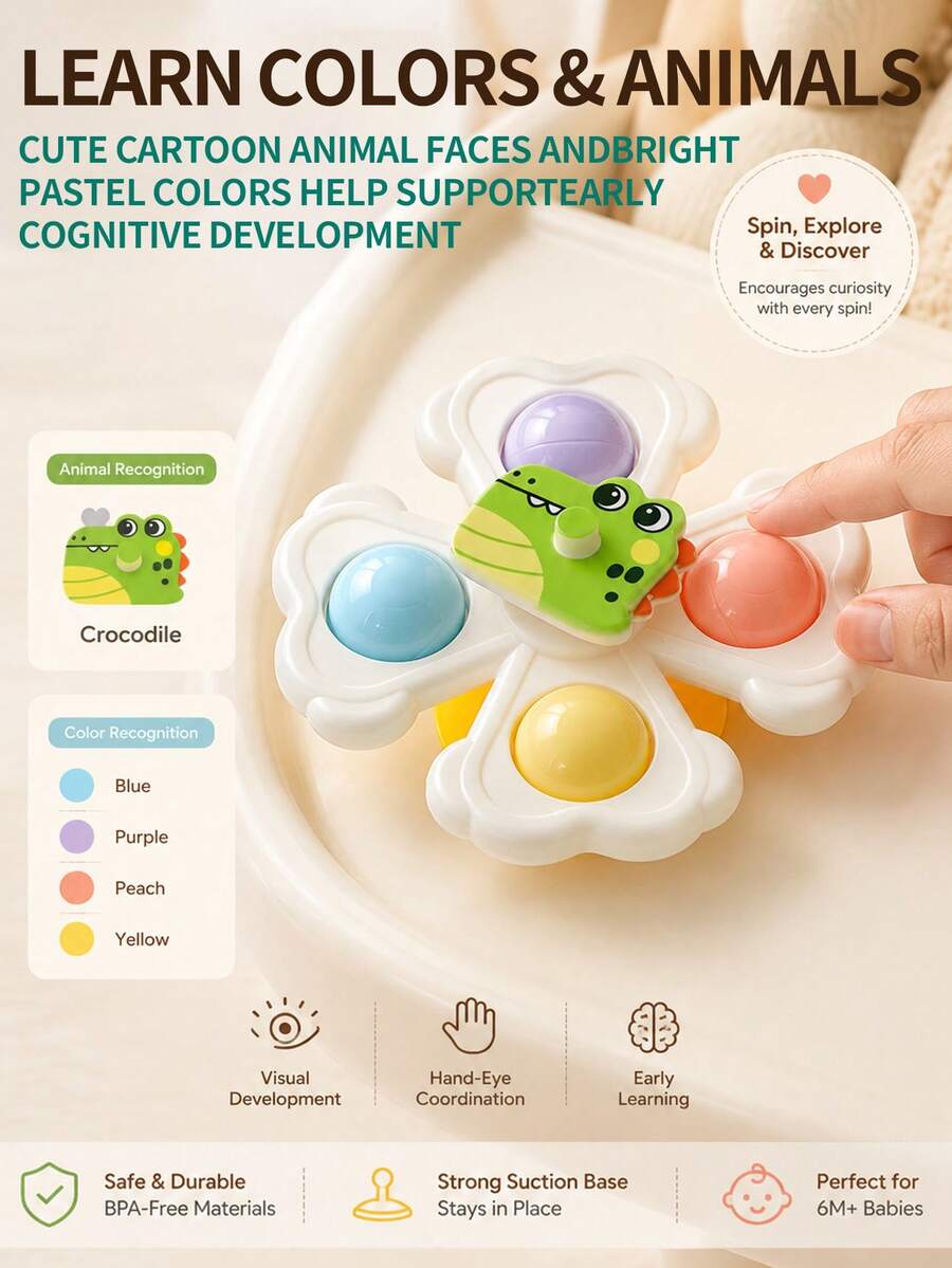3pcs Suction Cup Rotating Toys, Baby And Toddler Sensory Fidget Toys, Suitable For Bath And High Chair Baby Sensory Toys, Great Gift For Toddlers - 3pcs - View 12