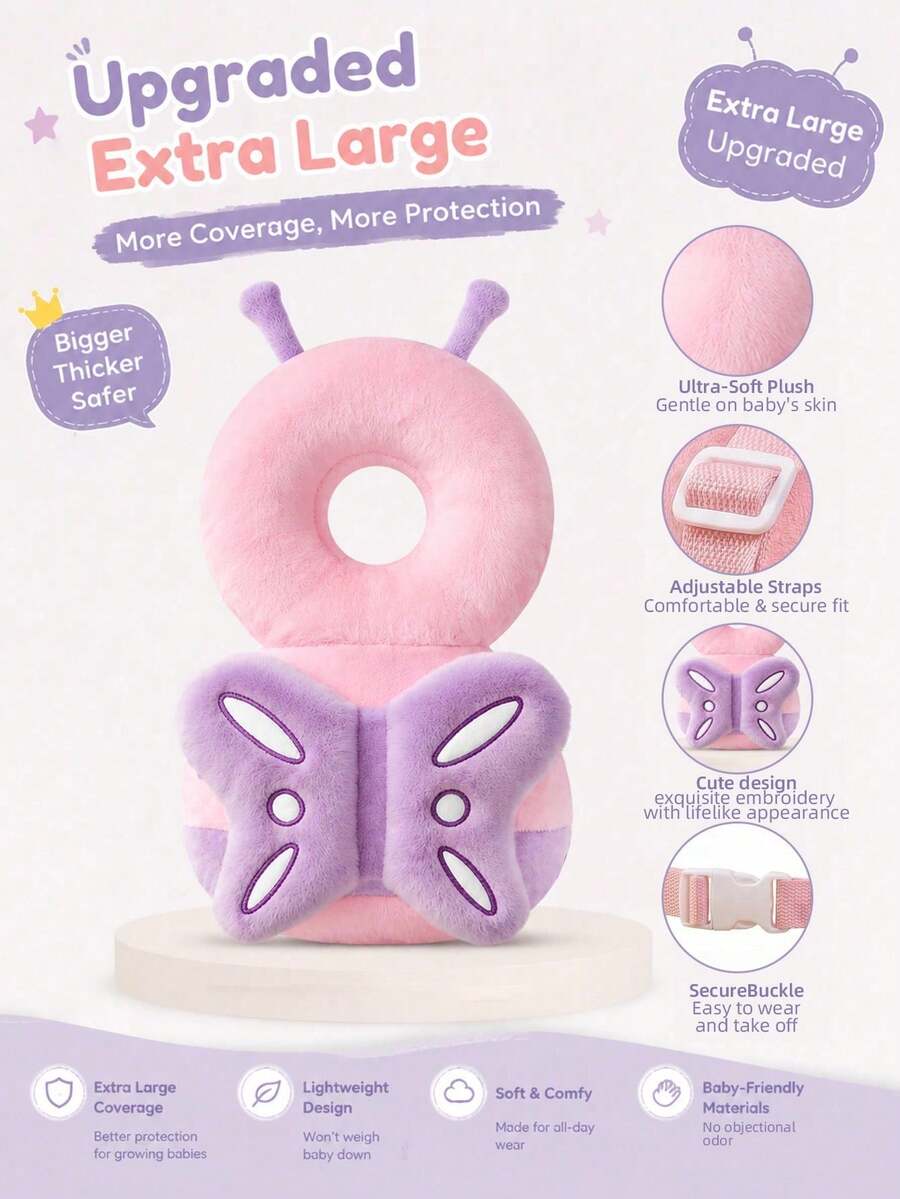 Upgraded 2nd Generation Baby Anti-Fall Pillow, Enlarged, Thickened And Widened, Baby Head Protection Pillow For Crawling And Walking, Adjustable Breathable Head Protection Pillow, Anti-Fall Head Pillow, Baby Walking Supplies, Upgraded Thickened Cartoon Butterfly Design Anti-Fall Head Protection Pad - Pink Butterfly Plus Size - View 6