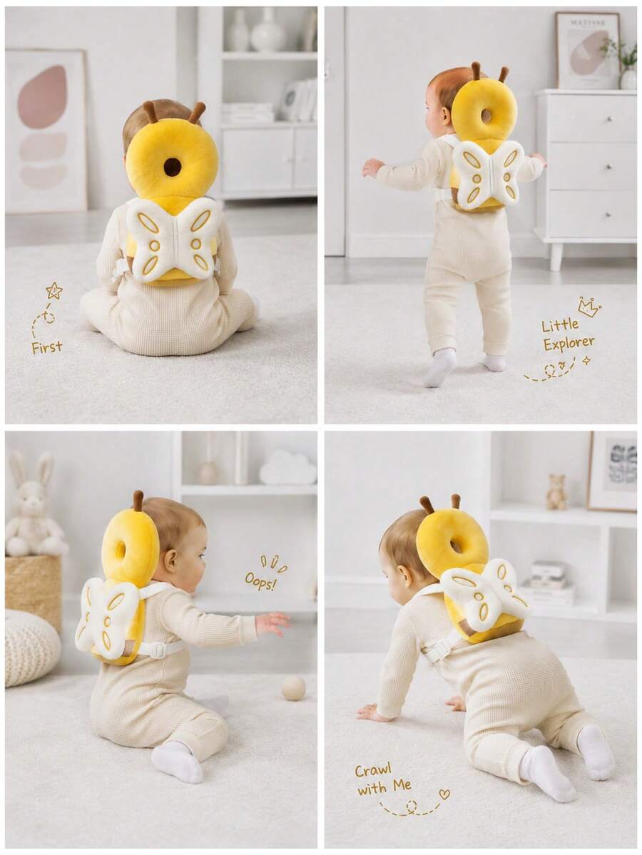 Upgraded Baby Anti-Fall Pillow, Thickened And Widened Toddler Protection Pad, Baby Head Anti-Fall Protective Pillow, Suitable For Toddling And Crawling Babies, Adjustable Baby Head Protection Pad, Breathable Head Protection Pillow, Anti-Fall Pillow, Head Protection Pillow, Toddler Learning To Walk Supplies, Upgraded Thickened Cartoon Butterfly Shaped Anti-Fall Head Protection Pad - Honey Wing Shield - View 3