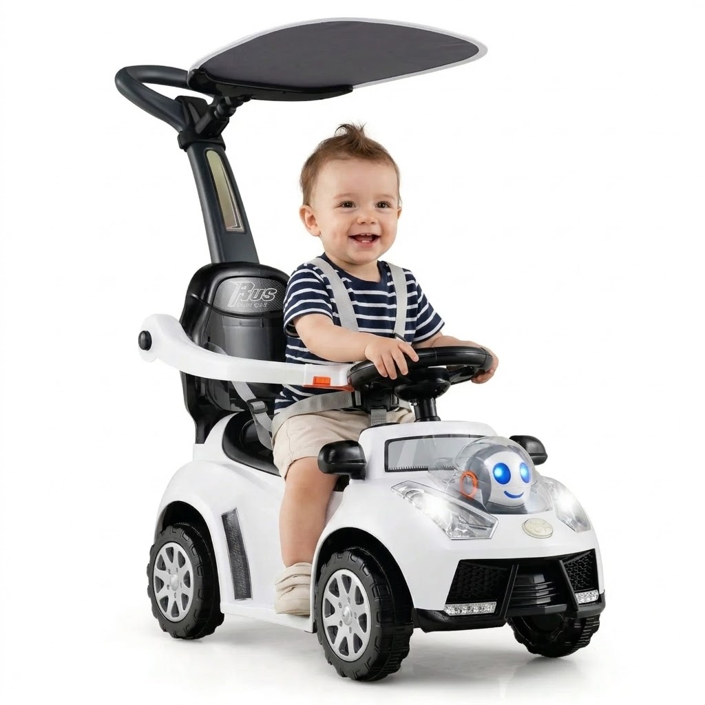 3 In 1 Sliding Walker Adjustable Canopy Horn Light For Boys & Girls