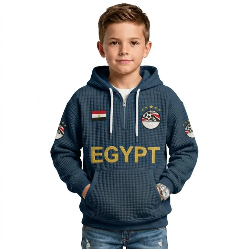 Egypt Printed Waffle Quarter Zip Football Fan Hoodie For Kids