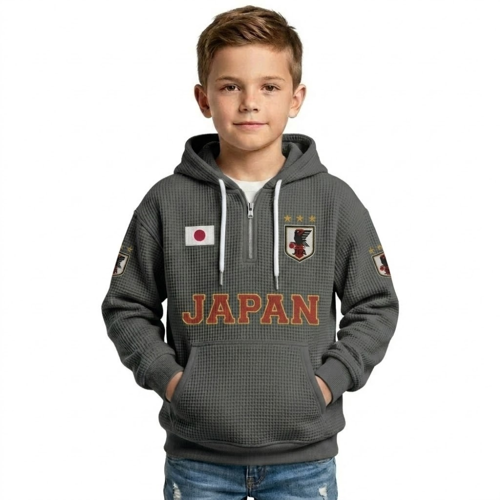Japan Printed Waffle Quarter Zip Football Fan Hoodie For Kids
