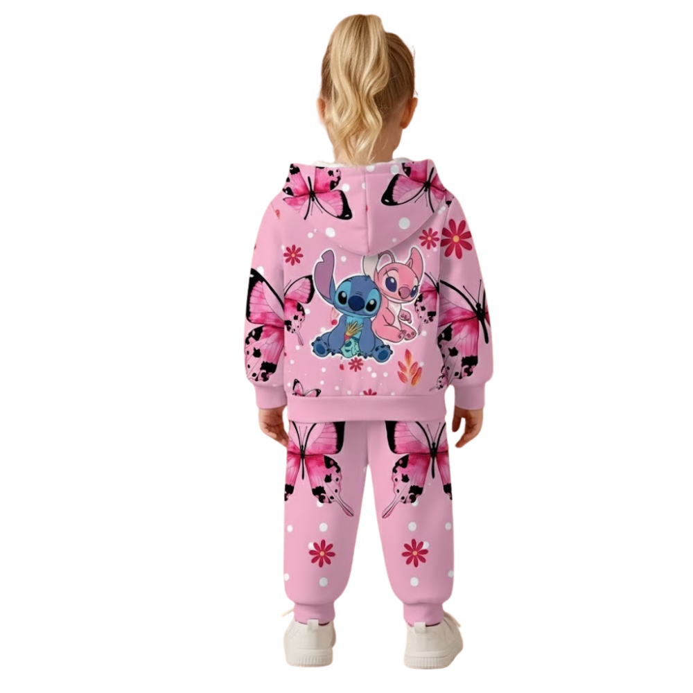 2 Piece Of Lilo And Stitch Butterfly Print Hoodie And Pants Set For girls