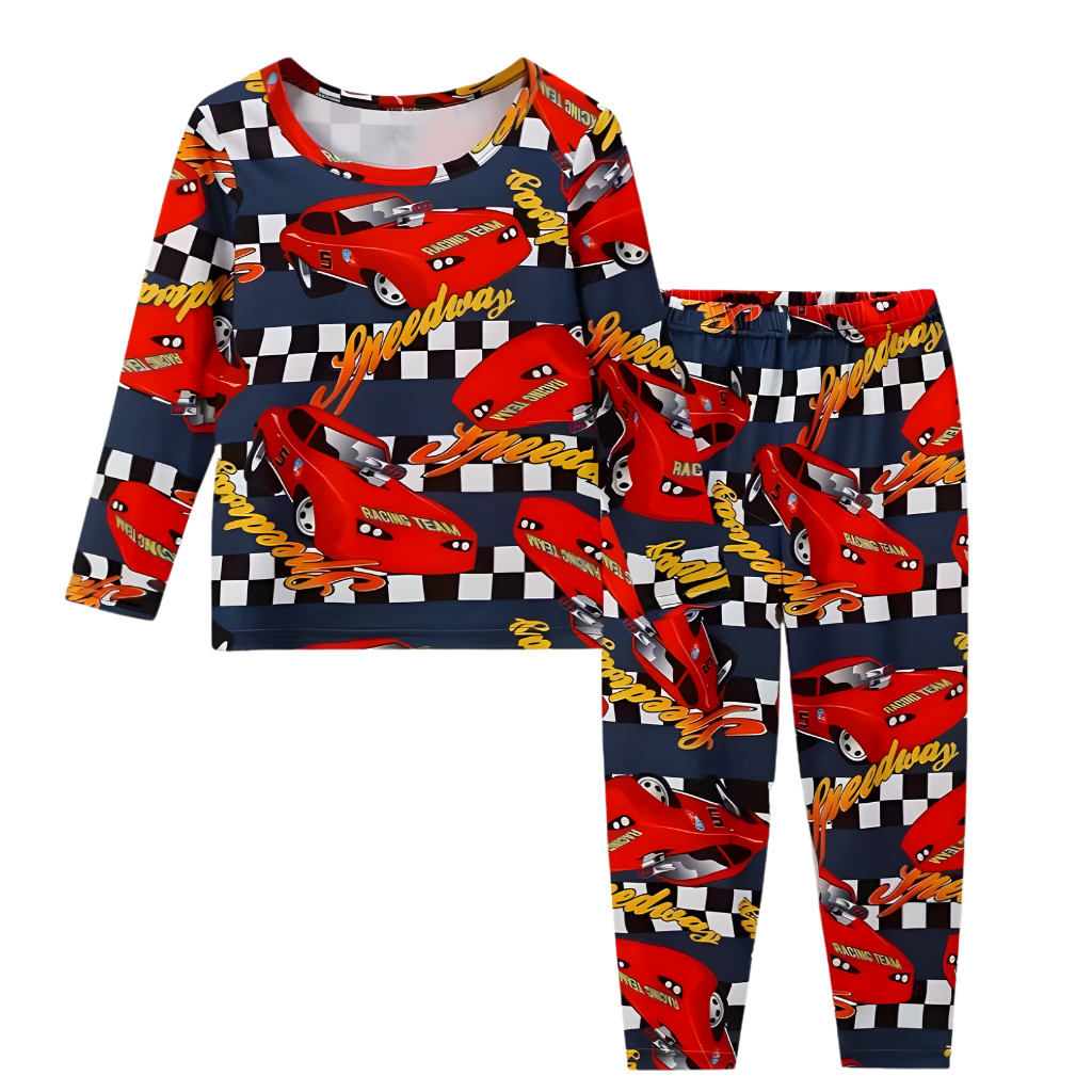 Cartoon Car Themed Pajama Set For Boys