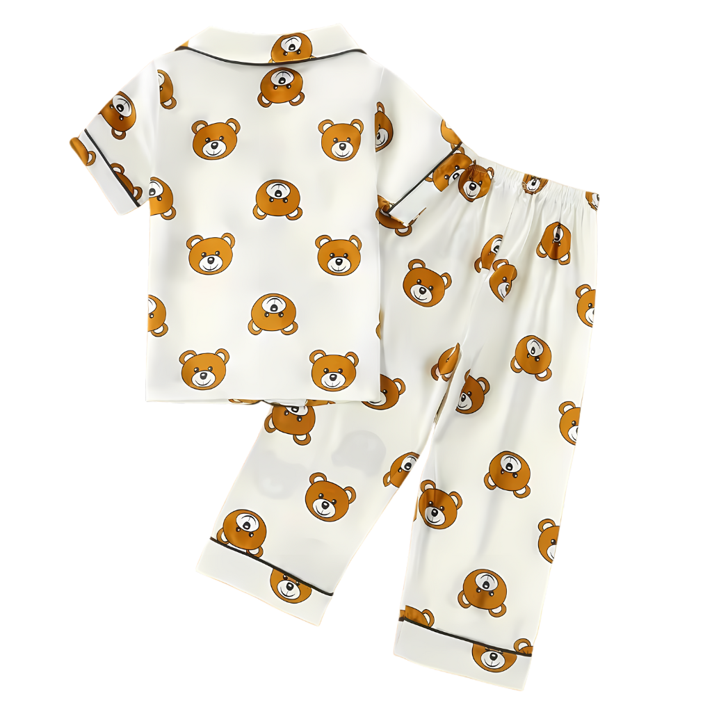 Cartoon Bear Print Casual Pajama Set For Boys
