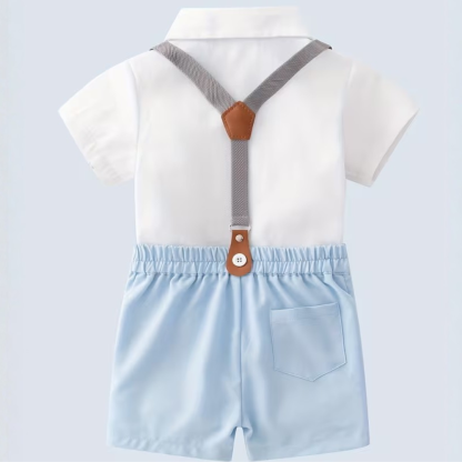 Suspenders Outfit With Bow Tie Shirt And Shorts Set For Baby Boys