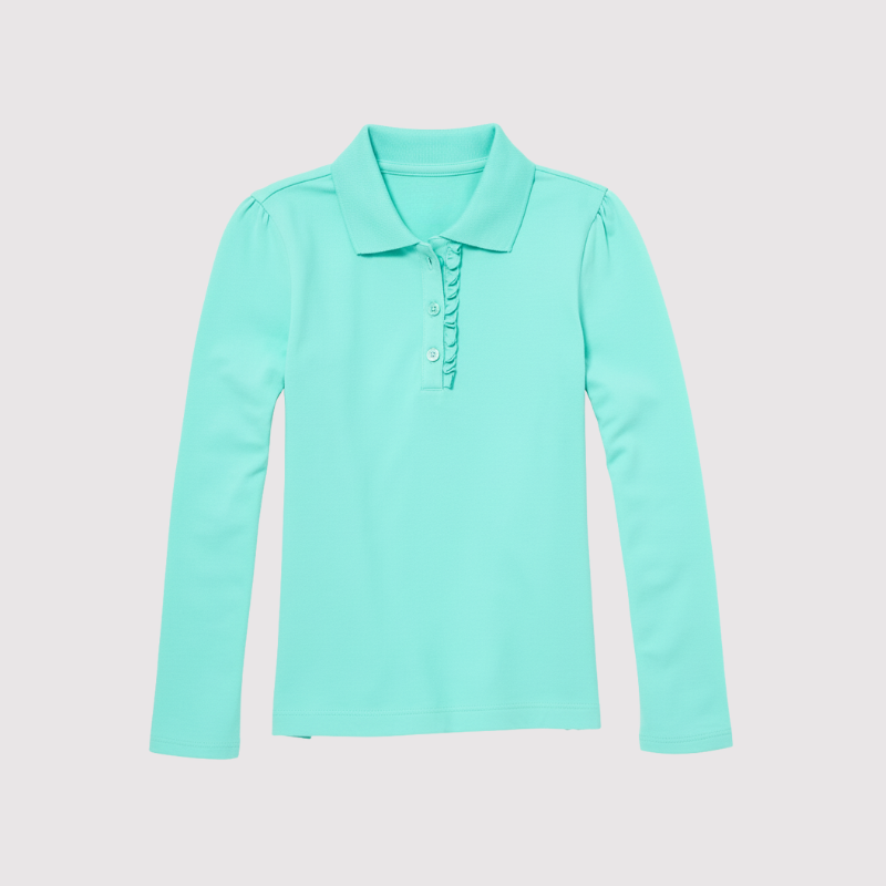 Girls Long Sleeve Ruffle Pique Polo