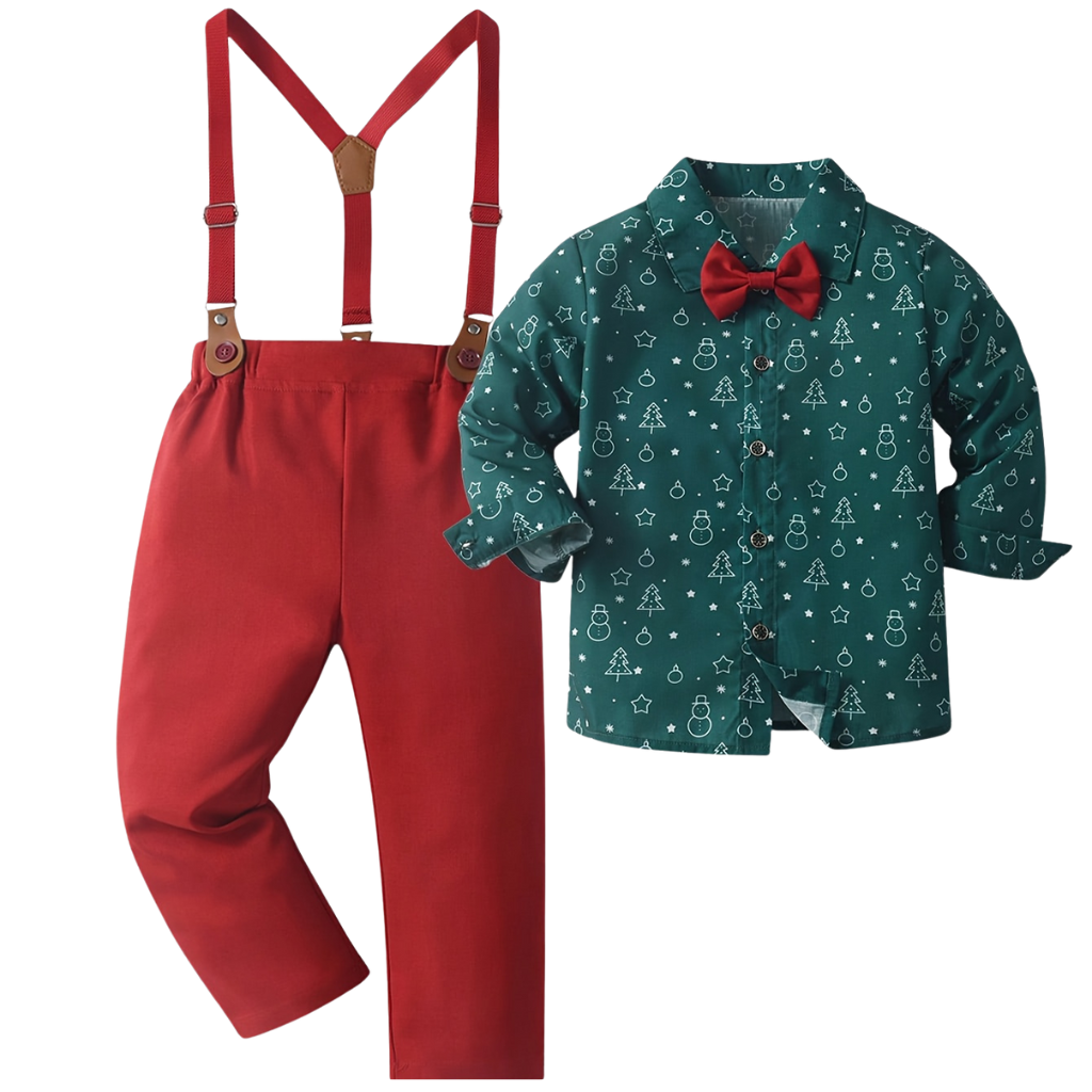 Festive Plaid Overall Shirt Set