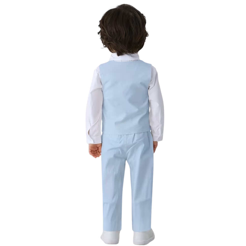 Three Piece Outfit Set With Shirt Vest Pants And Bow Tie For Party